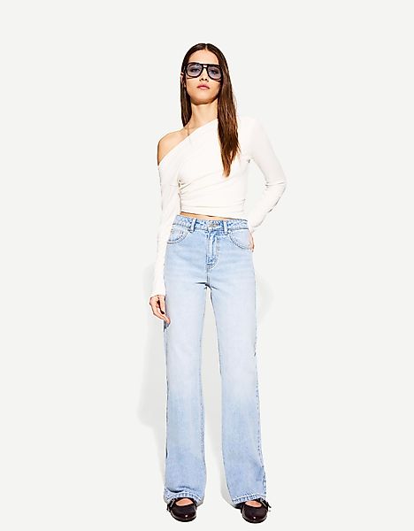 Bershka Straight-Jeans Mit Wide-Leg Damen 32 Ausgewaschenes Blau günstig online kaufen