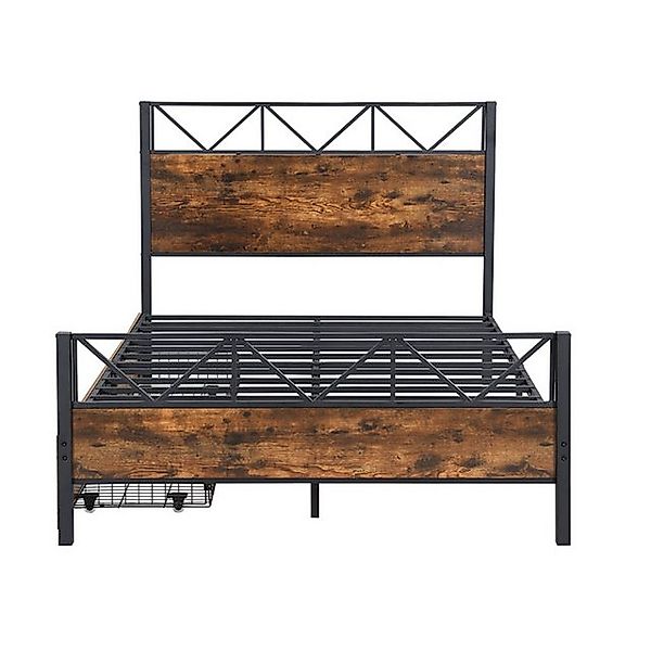 Rutaqian Metallbett Polsterbett Stauraumbett, Eisenrahmenbett, Vintage-Indu günstig online kaufen