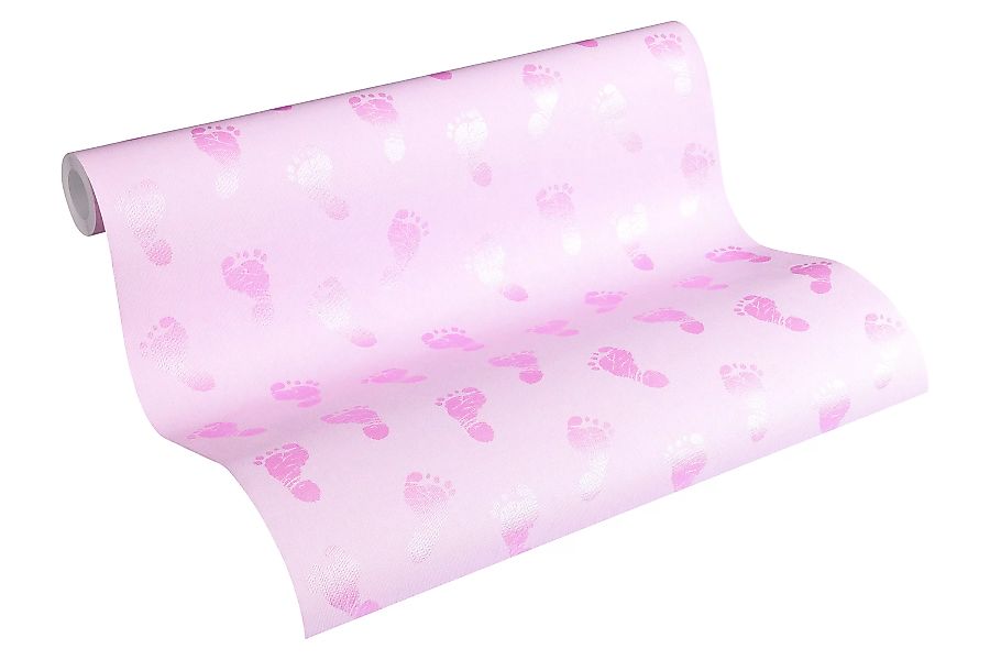 Bricoflor Baby Tapete für Mädchen Rosa Tapete mit Fußabdrücken in Pink Idea günstig online kaufen