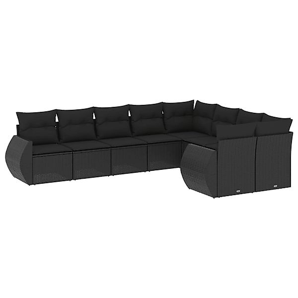 vidaXL 9-Tlg Garten-Sofagarnitur mit Kissen Schwarz Poly Rattan 3254172 günstig online kaufen