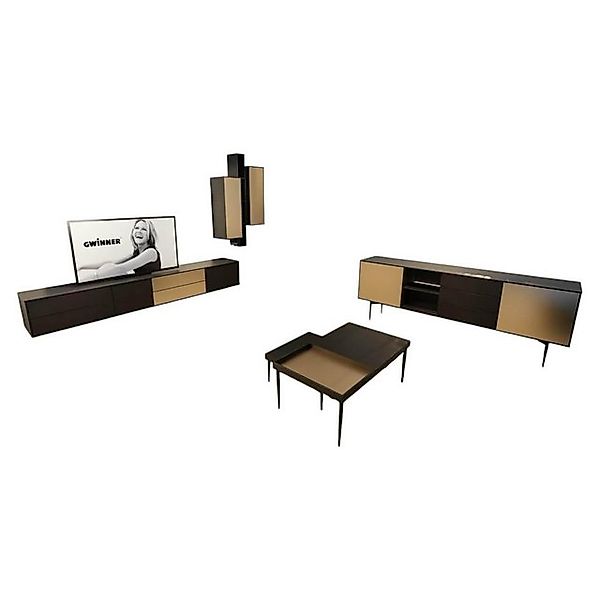 GWINNER Anbauschrank Wohnwand Bera Eiche Satin Terra Schwarz Gold Inklusive günstig online kaufen