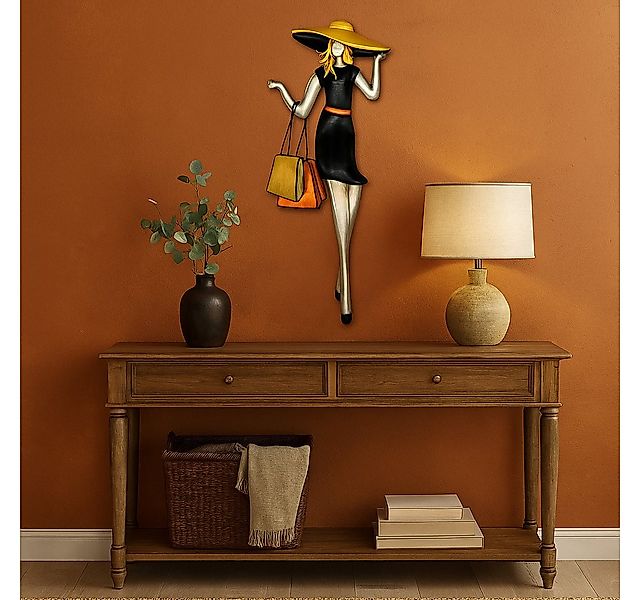 abc HOME Wanddekoobjekt Wanddeko Frau mit Einkaufstaschen und Hut, Metall, günstig online kaufen