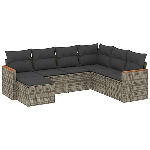 vidaXL 7-Tlg Garten-Sofagarnitur mit Kissen Grau Poly Rattan 3258609 günstig online kaufen