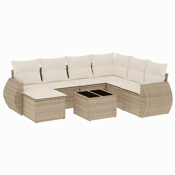 vidaXL Sofaelement 8-tlg. Garten-Sofagarnitur mit Kissen Beige Poly Rattan günstig online kaufen