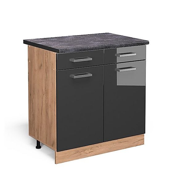 Vicco Küchenunterschrank R-Line Anthrazit Hochglanz/Goldkraft Eiche 80 cm A günstig online kaufen