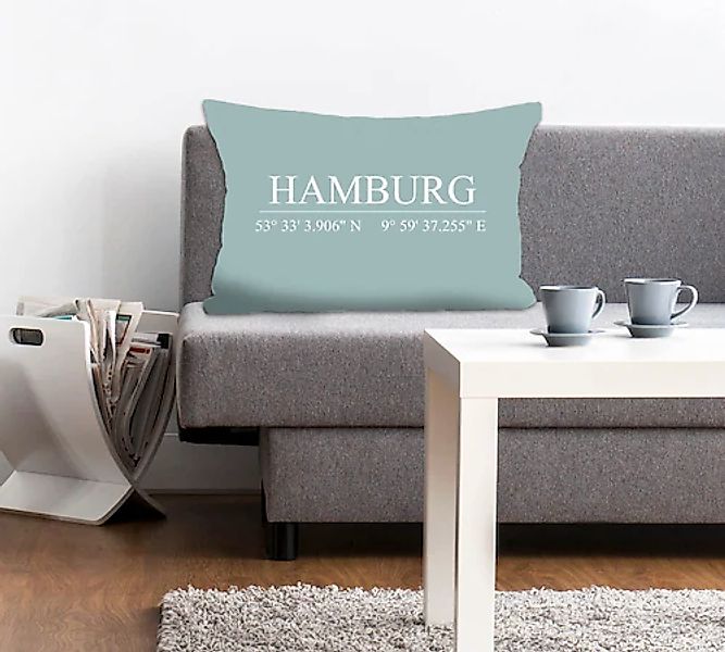 queence Dekokissen »Hamburg«, Kissenhülle,Hamburg Schriftzug,Koordinaten,St günstig online kaufen