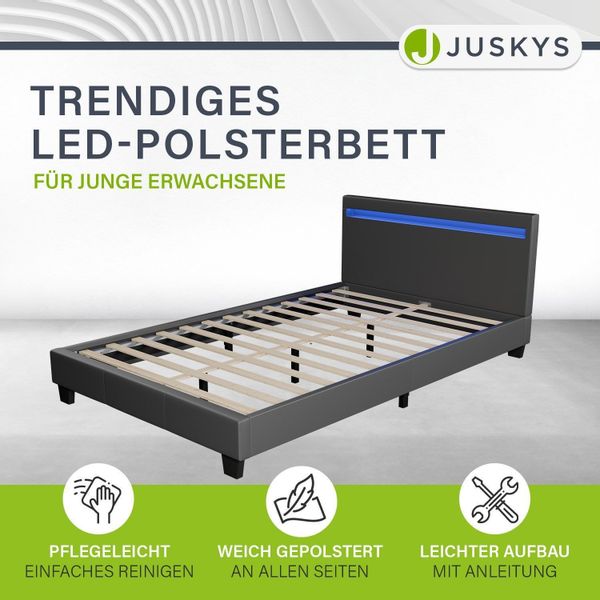 Juskys Polsterbett Verona, 120x200 cm, LED-Licht, günstig online kaufen