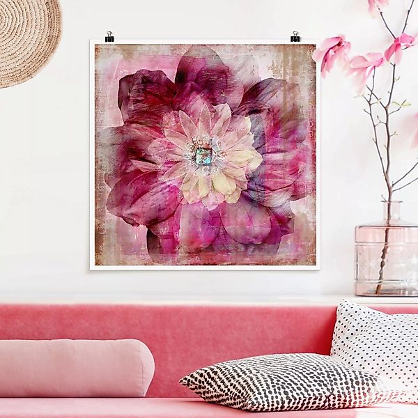 Poster Blumen - Quadrat Grunge Flower günstig online kaufen