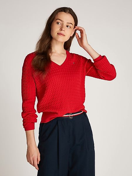 Tommy Hilfiger V-Ausschnitt-Pullover CO CABLE V-NK günstig online kaufen