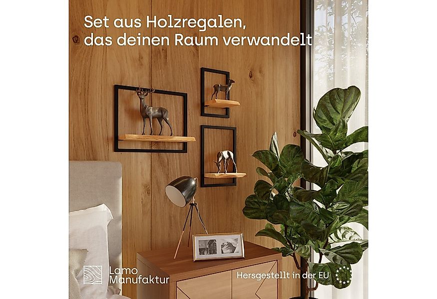 LAMO Manufaktur Wandregal Holz Set 3 St. 15/20/35cm Farbe: Ebenholz, Rahmen günstig online kaufen