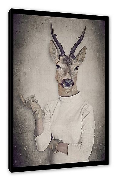 Pixxprint Leinwandbild Hirschkopf Menschenkörper im Pullover, Hirschkopf Me günstig online kaufen