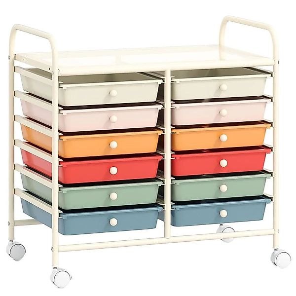 Costway Rollwagen mit 12 Stapelbaren Schubladen Badrollwagen Macaron günstig online kaufen