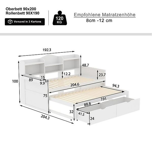 STILVORA Kinderbett 90×200 Tagesbett mit Steckdose und Schubladen,Jugendbet günstig online kaufen