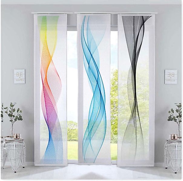Faizee Möbel Vorhang Flächenvorhang 245x60 Wellenmuster Bunt/Blau/Schwarz G günstig online kaufen