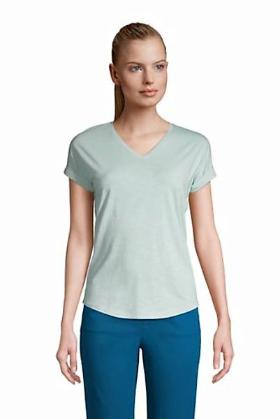 Shirt mit V-Ausschnitt aus Baumwolle/Modal, Damen, Größe: 48-50 Normal, Grü günstig online kaufen