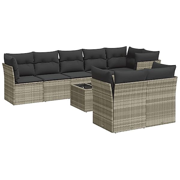 vidaXL 9-Tlg Garten-Sofagarnitur mit Kissen Hellgrau Poly Rattan 3249761 günstig online kaufen
