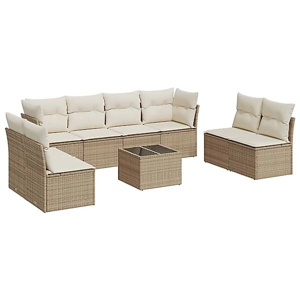 vidaXL 9-Tlg Garten-Sofagarnitur mit Kissen Beige Poly Rattan 3217458 günstig online kaufen