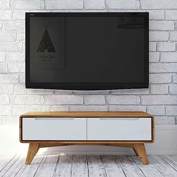 Fernseher Tisch in Weiß und Wildeiche 90 cm breit günstig online kaufen