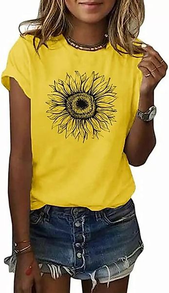 BlauWave Kurzarmshirt Damen Sonnenblumen T Shirt Sommer Kurzarm (1-tlg., Da günstig online kaufen