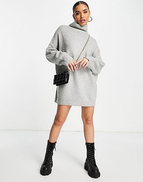 Pull&Bear – Langärmliges Strickkleid in Grau mit Überschlag günstig online kaufen