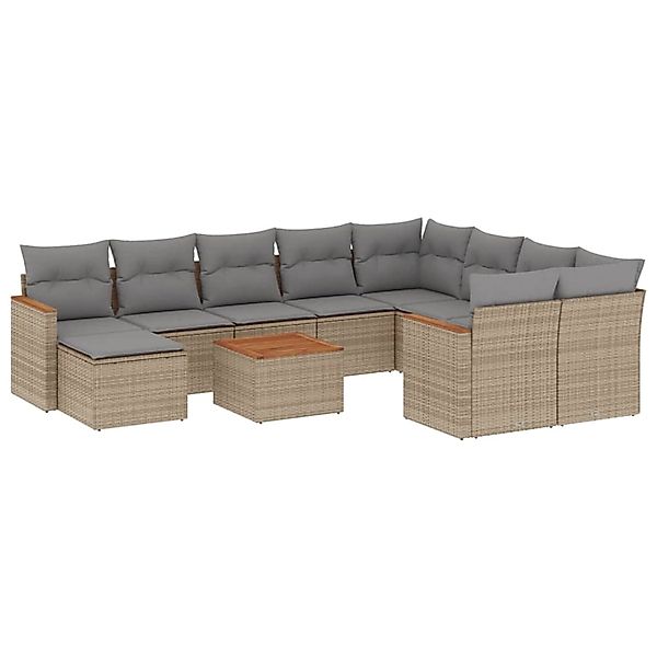 vidaXL 11-Tlg Garten-Sofagarnitur mit Kissen Beige Poly Rattan 3258965 günstig online kaufen