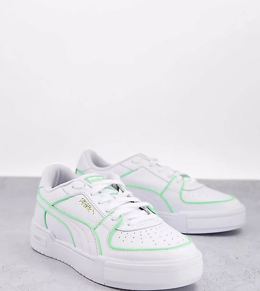 Puma – CA Pro – Sneaker mit neonfarbener Paspelierung in Weiß und Grün, exk günstig online kaufen