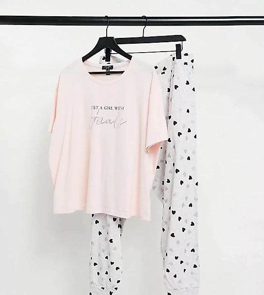 New Look Curve – Rosa Pyjama-Set im Jogging-Stil mit „This girl has goals”- günstig online kaufen