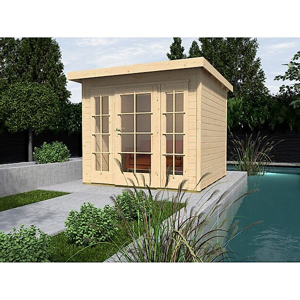 Weka Holz-Gartenhaus Panorama Flachdach Unbehandelt 235 cm x 286 cm günstig online kaufen