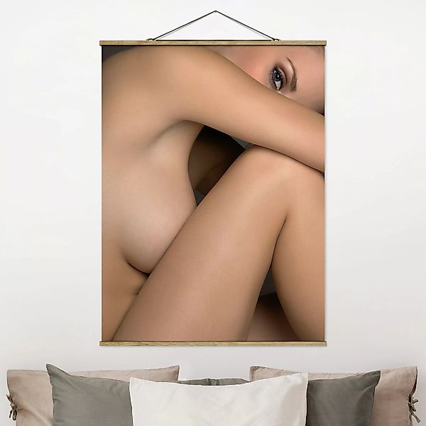 Stoffbild Akt & Erotik mit Posterleisten - Hochformat Seitlicher Frauenakt günstig online kaufen