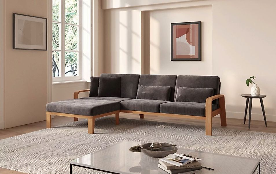 sit&more Ecksofa »Kolding L-Form«, Armlehnen aus eichefarbigem Buchenholz, günstig online kaufen