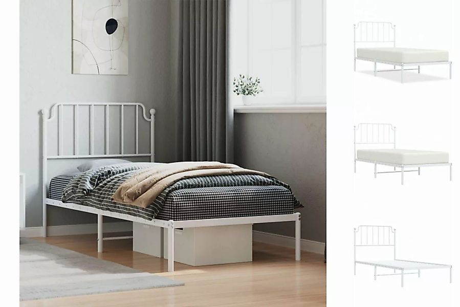 vidaXL Bettgestell Bettgestell mit Kopfteil Metall Weiß 90x190 cm Bett Bett günstig online kaufen