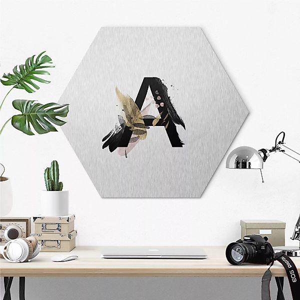 Hexagon-Alu-Dibond Bild Spruch Wunschbuchstabe Aquarell günstig online kaufen