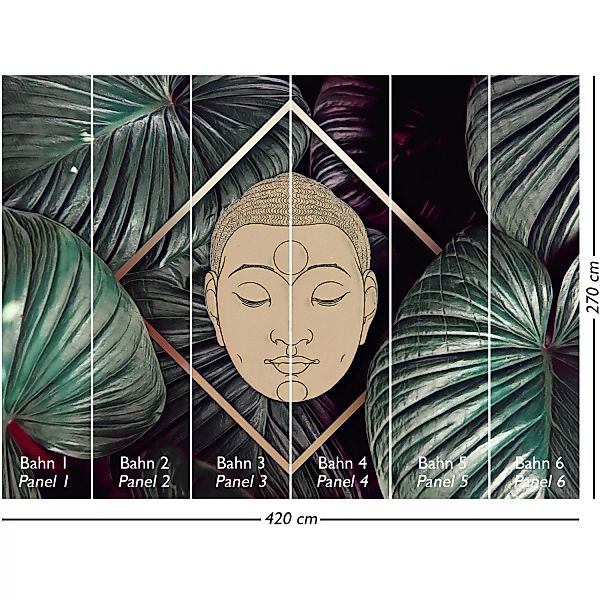 Tapetenmuster A4-Format Vliestapete Wandbild Tropical Buddha Mehrfarbig FSC günstig online kaufen