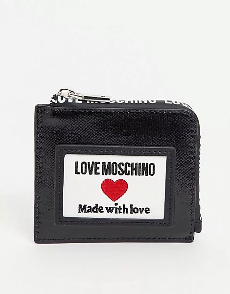 Love Moschino – Glänzende Geldbörse aus Leinen in Schwarz günstig online kaufen