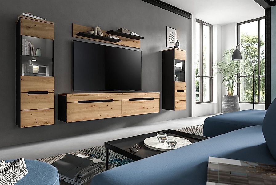 Home affaire Wohnwand REHAT, TOPSELLER!, 4-teilig, inkl. Beleuchtung, stehe günstig online kaufen