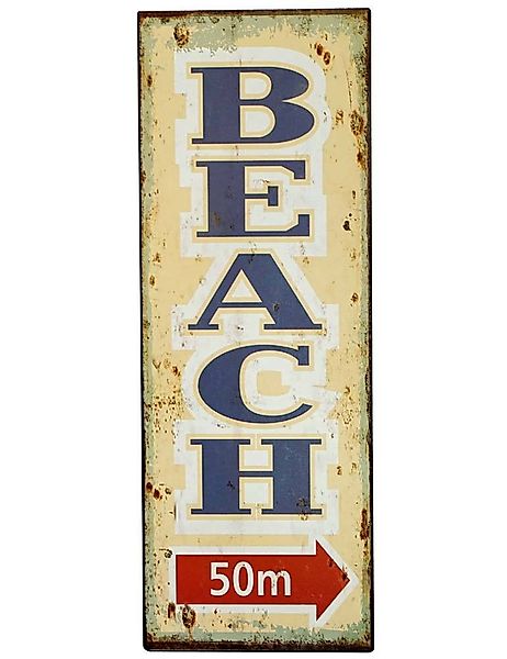 Blechschild BEACH 50m Retro Vintage-Deko Wegweiser Nostalgie Dekoschild 36x günstig online kaufen