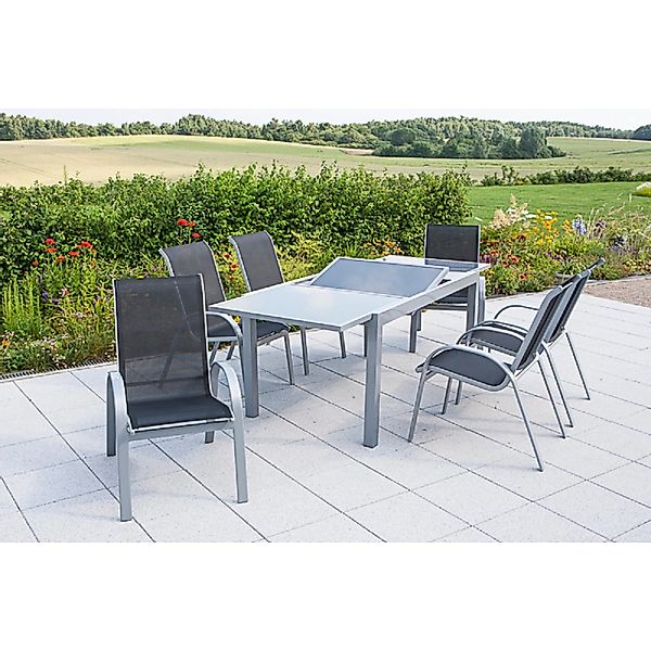 Gartenmöbel-Set Esstisch-Gruppe Amalfi Aluminium Schwarz 7-tlg. günstig online kaufen