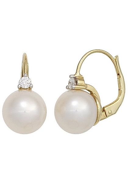 JOBO Perlenohrringe, 585 Gold mit 2 Diamanten und Süßwasser-Zuchtperlen günstig online kaufen