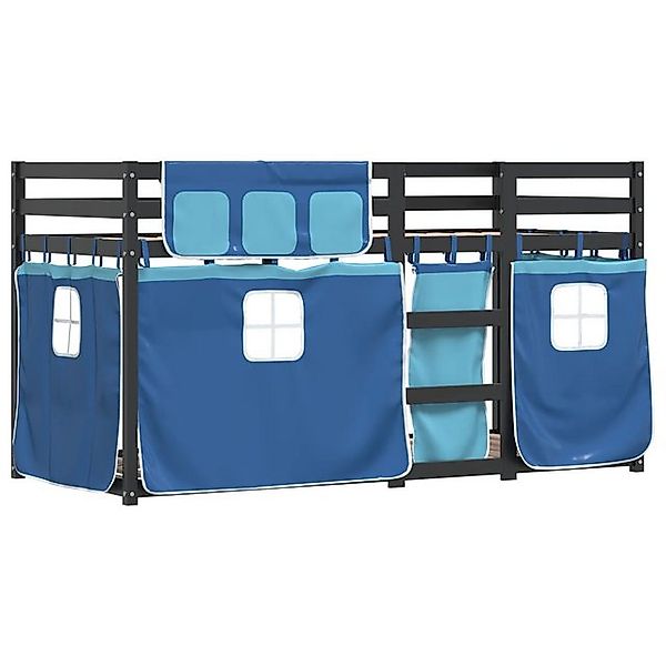 vidaXL Etagenbett, Doppelstockbett mit Vorhängen Blau 90x190 cm Massivholz günstig online kaufen