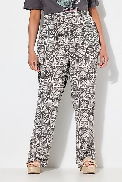 Ulla Popken Schlupfhose Hose Rose bedruckt weites Bein Elastikbund günstig online kaufen