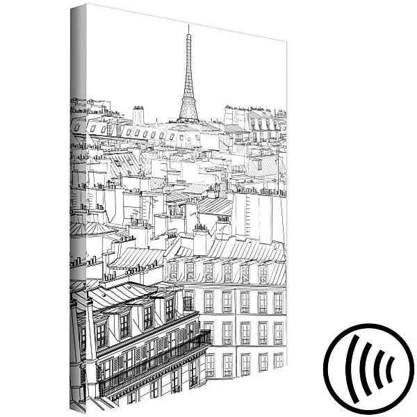 Leinwandbild Zeichnungspanorama von Paris - Grafik mit Stadtbild und Eiffel günstig online kaufen