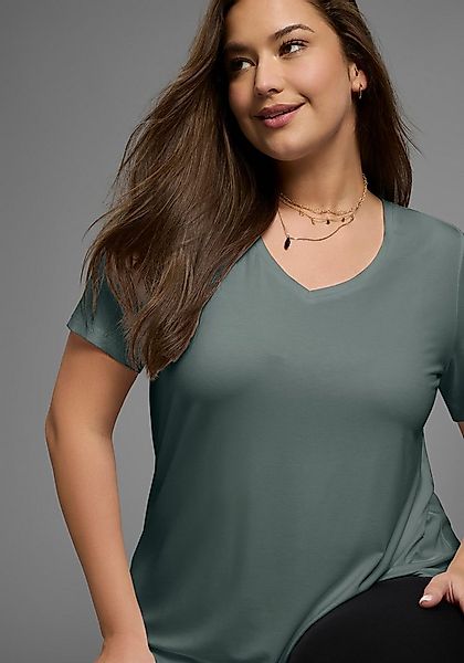 Laura Scott CURVE T-Shirt mit V-Ausschnitt aus fließender Viskose - GROSSE günstig online kaufen