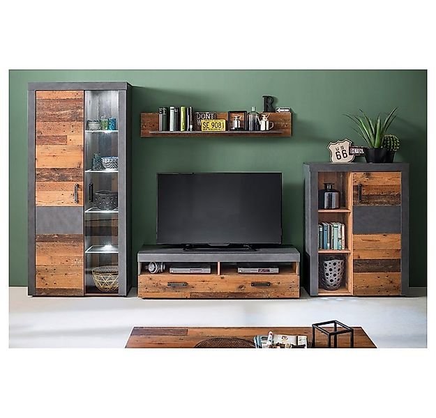 trendteam Wohnwand Indy, Anbauwand Inkl. Beleuchtung Wohnkombi Sideboard Ol günstig online kaufen