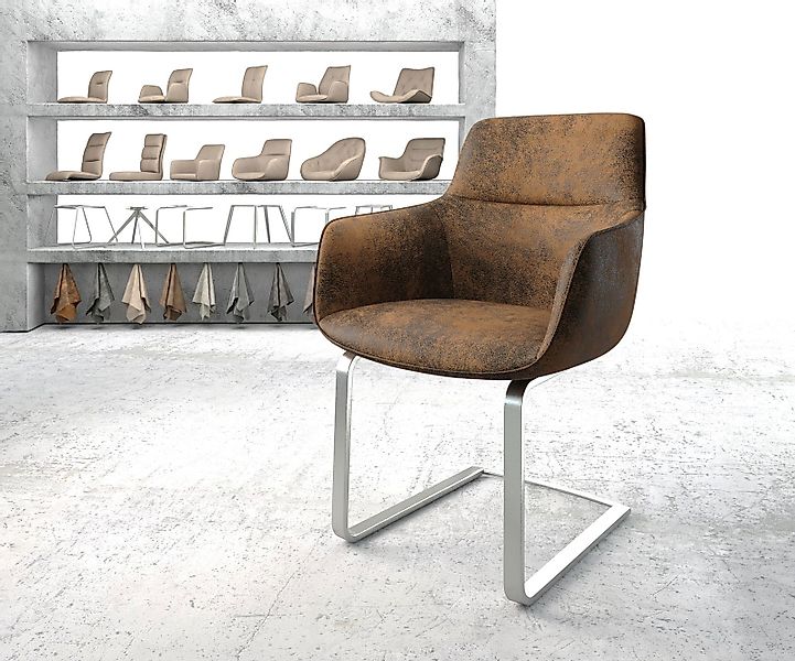 Schwingstuhl Pejo-Flex Braun Antik Freischwinger flach Edelstahl günstig online kaufen