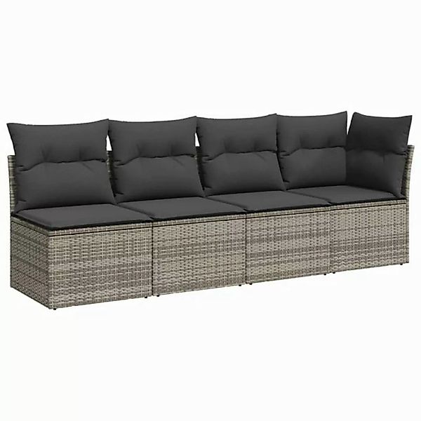 vidaXL Loungesofa Gartensofa mit Kissen 4-Sitzer Grau Poly Rattan, 1 Teile günstig online kaufen