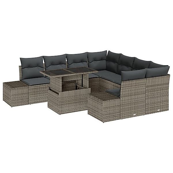 vidaXL Loungesofa 9-teilige Gartensofa-Garnitur mit Kissen Grau Poly Rattan günstig online kaufen