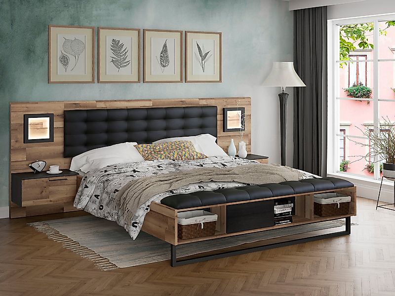 FORTE Bettanlage "Jakobina, Made in Europe, viel Stauraum/ Regale, Nachttis günstig online kaufen