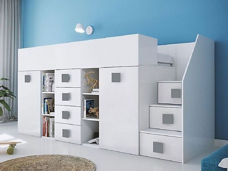 Hochbett TOLEDO 3 (Etagenbett mit Schreibtisch + Kleiderschrank) Farbe wähl günstig online kaufen
