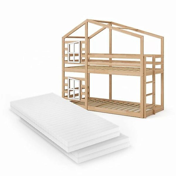 VitaliSpa® Kinderbett Etagenbett MAJA 200 x 90 cm Natur mit Matratzen günstig online kaufen