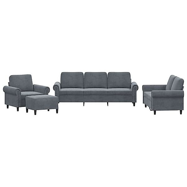 vidaXL Sofa, 4-tlg. Sofagarnitur mit Kissen Dunkelgrau Samt günstig online kaufen